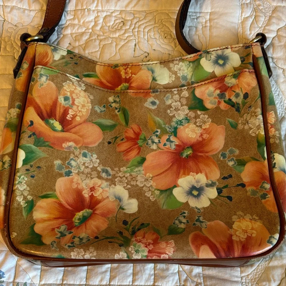 Patricia Nash Leather Tote Apricot Blossoms 12” wide Women's Bag